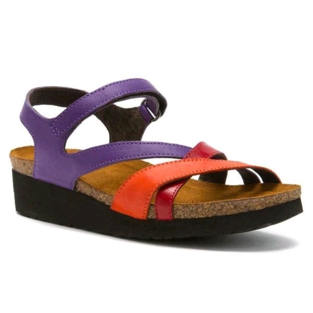 Naot Sophia Women Multi Color Leather Strappy Wedge Slingback Sandals Size 42 11